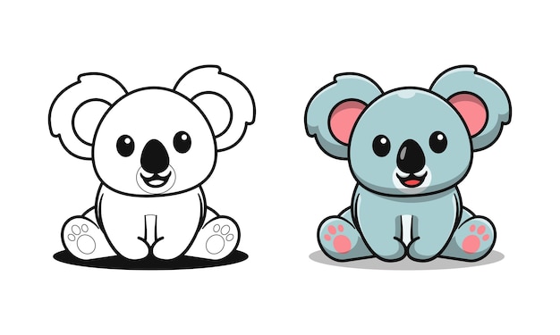 Le Koala Mignon Est Assis Des Pages De Coloriage De Dessin Anime Pour Les Enfants Vecteur Premium