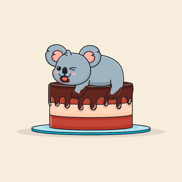 Koala Mignon Sur Le Gateau Au Chocolat Vecteur Premium