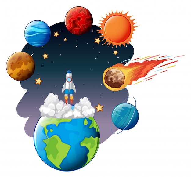 Lancement de fusée dans l'espace Vecteur gratuit
