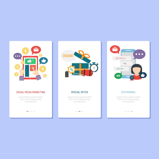 Landing page design - marketing social, remise et témoignage Vecteur Premium