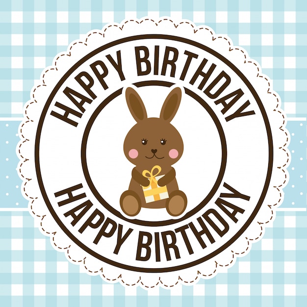 Lapin anniversaire sur motif, carte de voeux joyeux anniversaire Vecteur gratuit