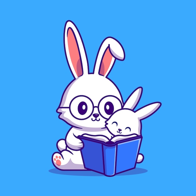 Lapin Mere Et Bebe Lapin Lecture Livre Illustration De Dessin Anime Vecteur Premium