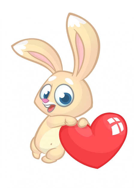 Lapin Mignon Drole Avec Dessin Anime Coeur Amour Vecteur Premium