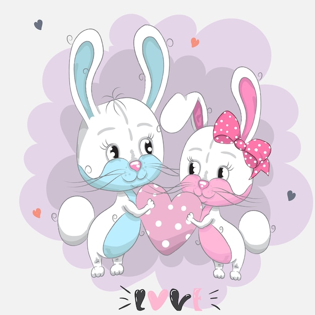 Lapins Bebe Mignon Calin Coeur Dessin Dessin Anime Vecteur Premium