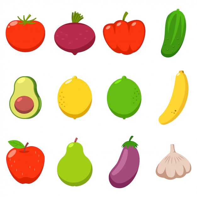 Légumes Et Fruits Vecteur Ensemble De Dessin Animé Isolé Vecteur Premium 