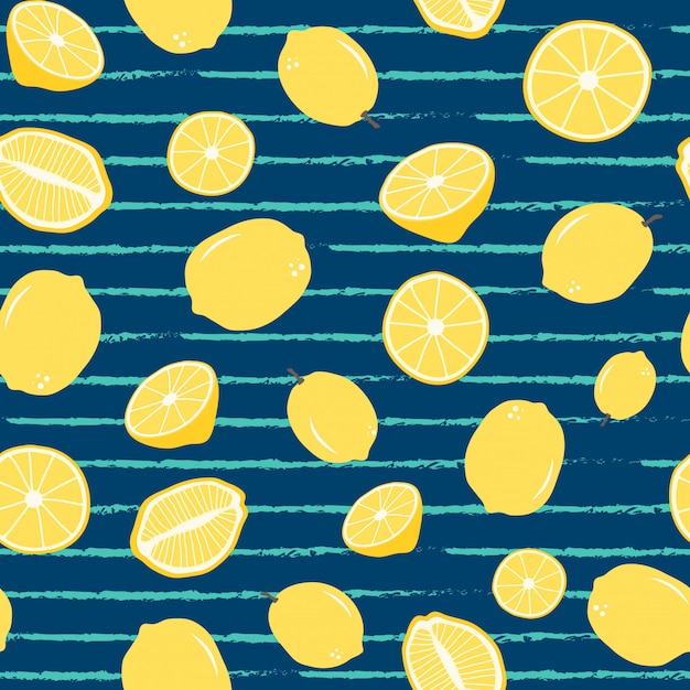 Lemon seamless pattern on stripe Vecteur Premium
