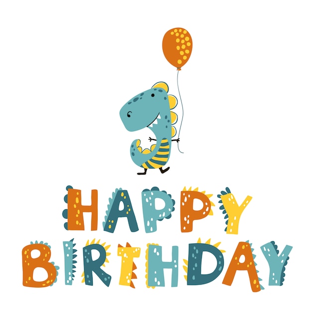 Lettrage De Joyeux Anniversaire De Dinosaure Lettres Droles De Dino Illustration Dans Le Style Scandinave De Dessin Anime Plat Design Enfantin Vecteur Premium