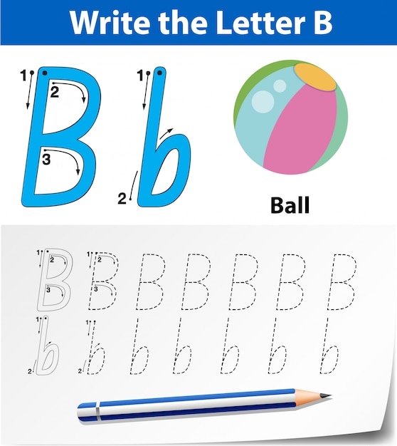 Lettre b traçant des feuilles d'alphabet Vecteur Premium
