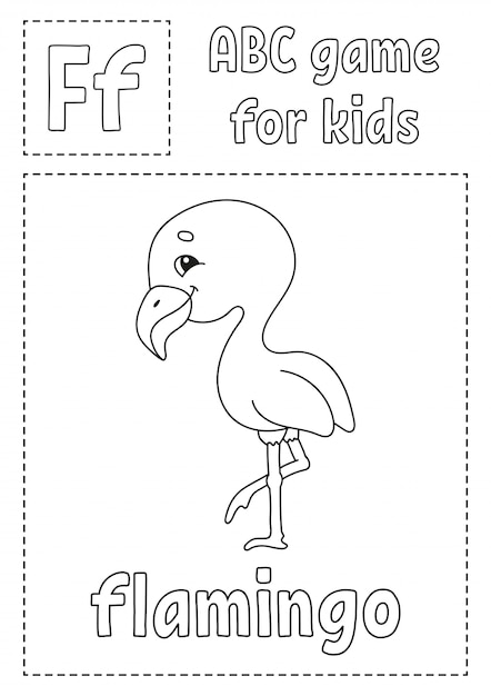 La Lettre F Est Pour Le Flamant Rose Jeu Abc Pour Les Enfants Coloriage De L Alphabet Personnage De Dessin Anime Vecteur Premium