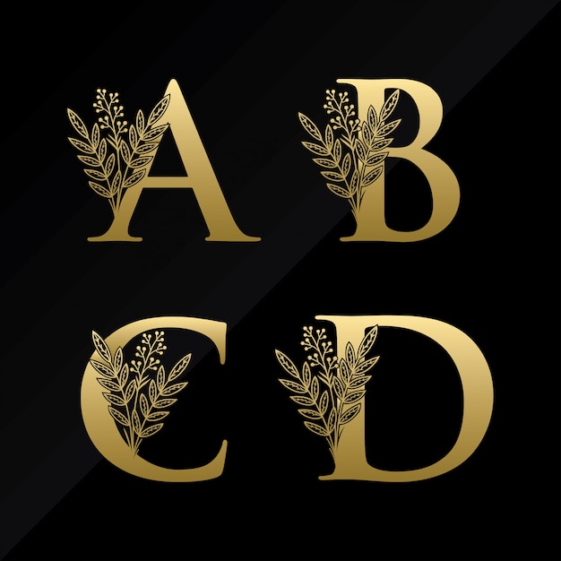 Lettre initiale abcd logo avec fleur simple de couleur or Vecteur Premium