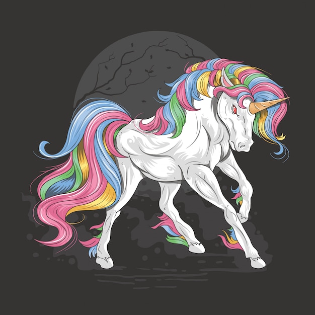 Licorne Full Color Rainbow Majestueux Vecteur Premium