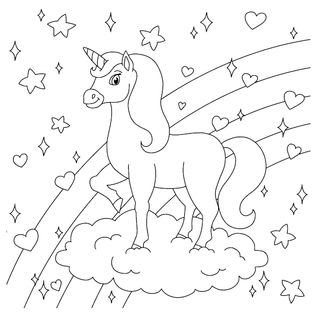 licorne magique de fee sur le nuage page livre coloriage cheval mignon pour des enfants vecteur premium mario frere