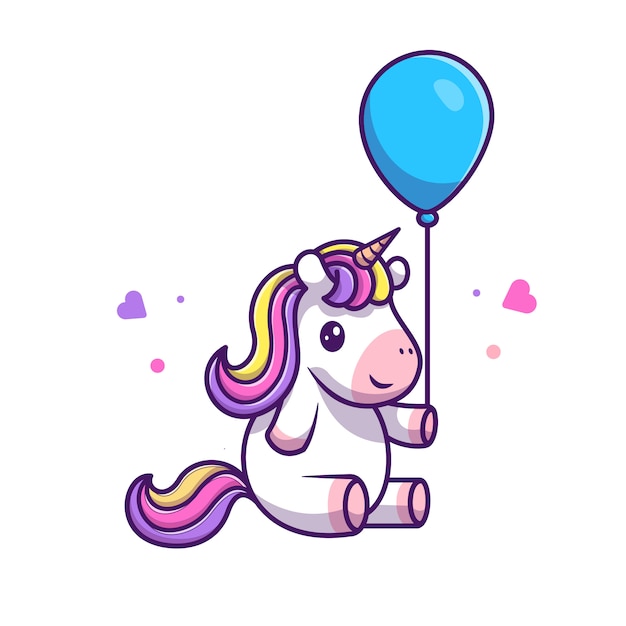  Licorne  Mignon Tenir Ballon Ic ne Illustration Personnage 