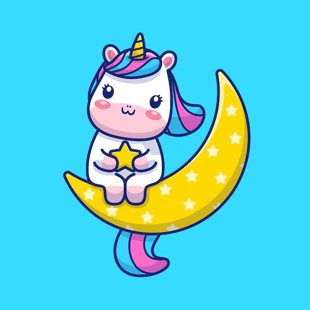  Licorne  Mignonne Sur L illustration De La Lune Personnage 