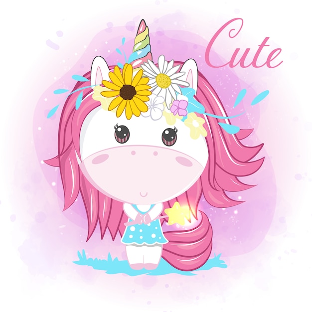 Licorne Mignonne Petite Fille Télécharger Des Vecteurs Premium