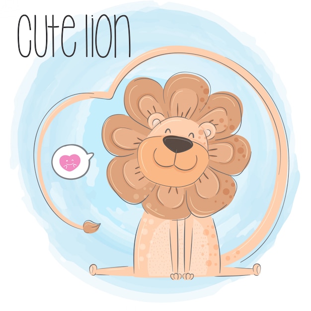 Lion Mignon Dessines A La Main Des Animaux Illustration Vecteur Vecteur Premium