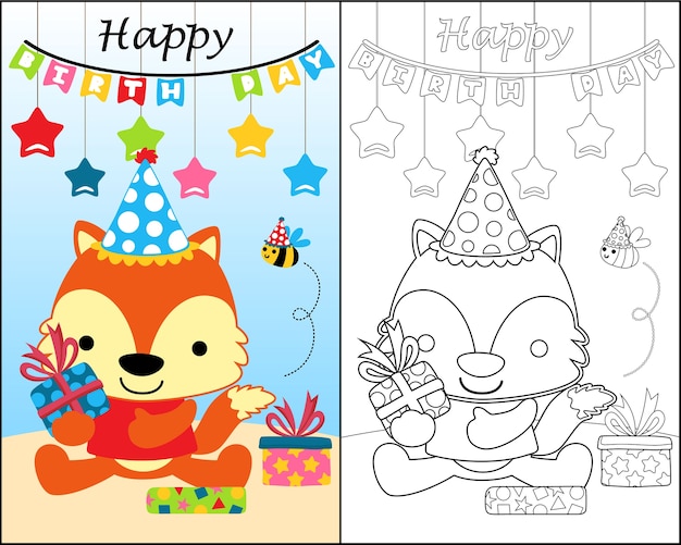 Livre De Coloriage Avec Dessin Anime Drole D Animaux A La Fete D Anniversaire Vecteur Premium