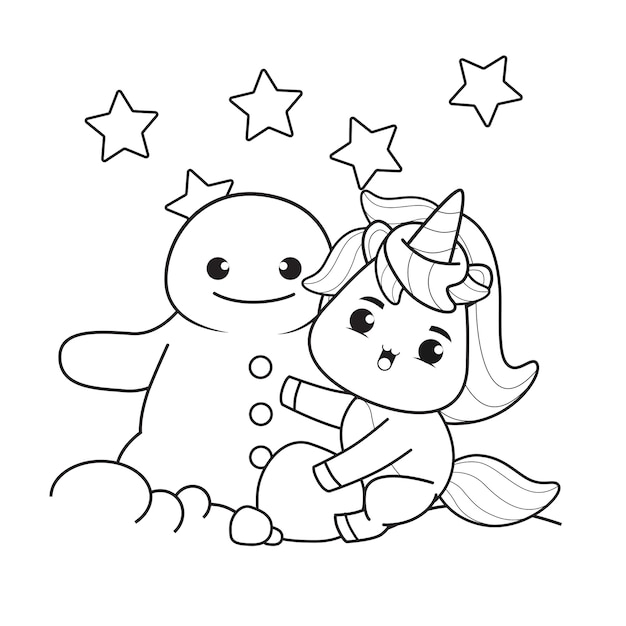 Livre De Coloriage Le Jour De Noël Avec Une Licorne Mignonne  Vecteur