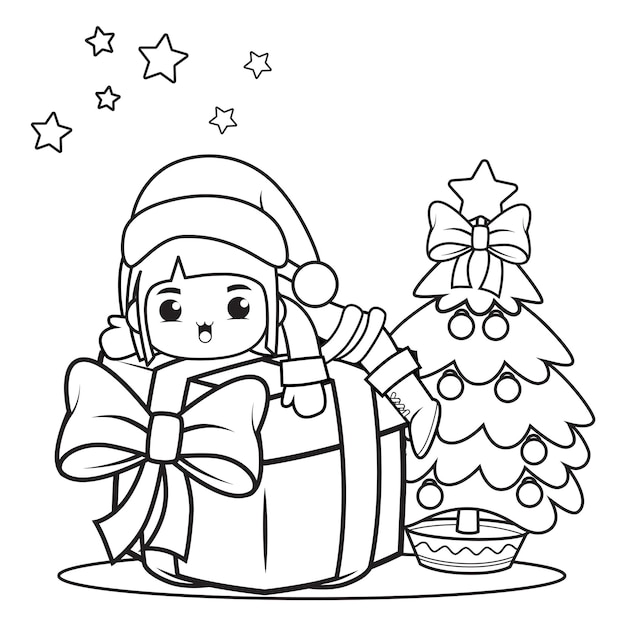 Livre De Coloriage De Noël Avec Une Jolie Fille18  Vecteur Premium