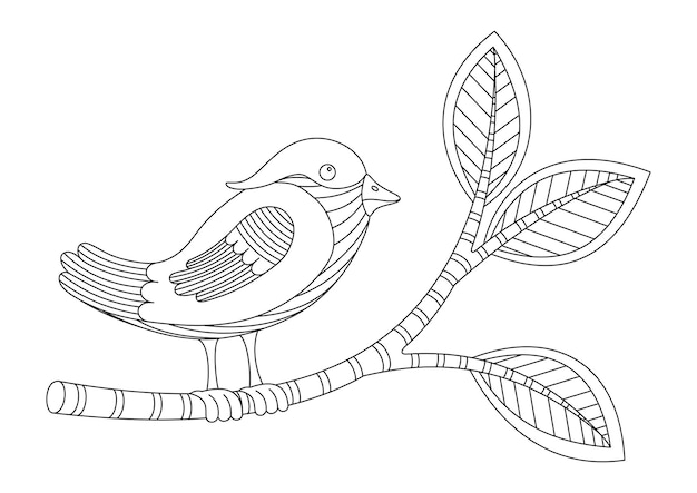 Livre De Coloriage Avec Un Oiseau Sur Une Branche Sur Fond Blanc En