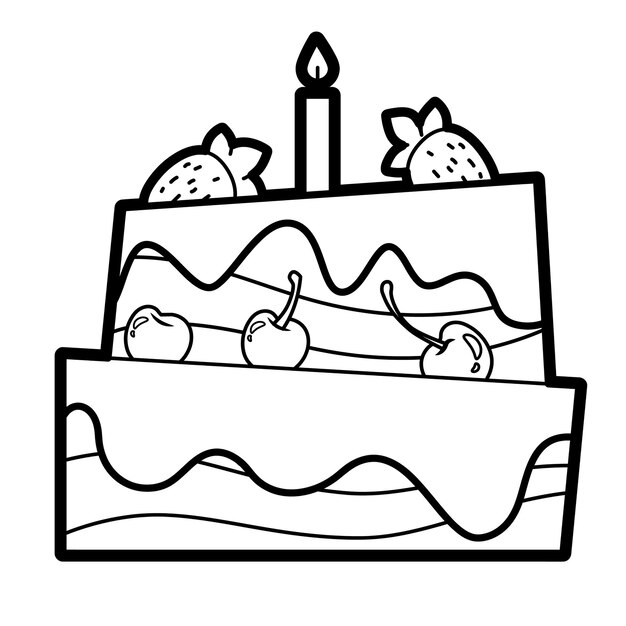 Livre De Coloriage Ou Page Pour Les Enfants Gateau Noir Et Blanc Vecteur Premium