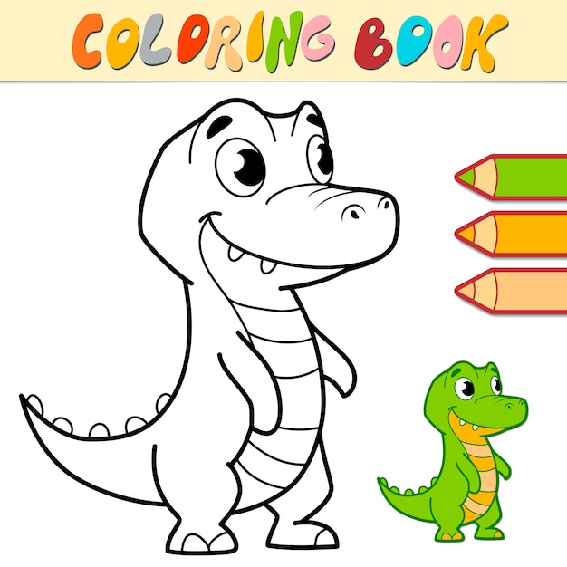 Livre De Coloriage Ou Page Pour Les Enfants Illustration De Crocodile Noir Et Blanc Vecteur Premium