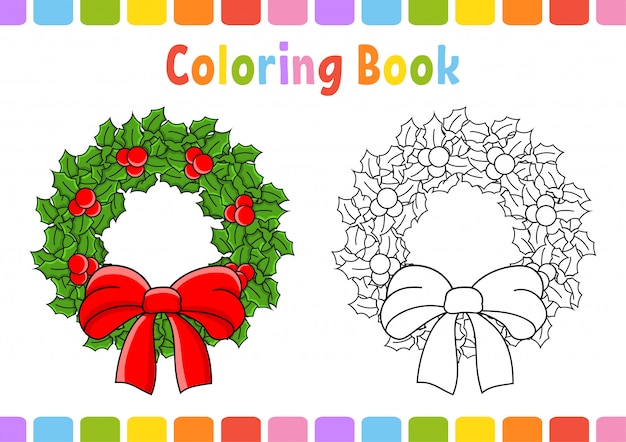 Livre De Coloriage Pour Les Enfants Guirlande De Noel Personnage De Dessin Anime Vecteur Premium