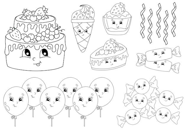 Livre De Coloriage Pour Les Enfants Theme De Joyeux Anniversaire Personnages Joyeux Vecteur Premium