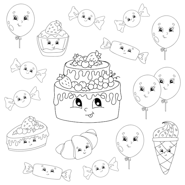 Livre De Coloriage Pour Les Enfants Theme De Joyeux Anniversaire Personnages Joyeux Vecteur Premium