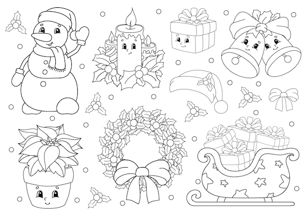 Livre De Coloriage Pour Les Enfants Theme De Joyeux Noel Personnages Joyeux Vecteur Premium