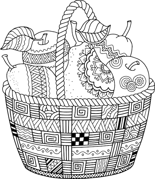 livre de coloriage vecteur pour adulte jour thanksgiving panier pommes premium glupschi