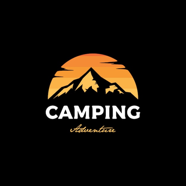  Logo  Camping  Au Coucher Du Soleil  Vecteur Premium