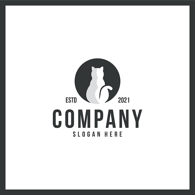 Logo Chat Nuit Reve Marque Avec Concept De Couleur Noir Et Blanc Vecteur Premium