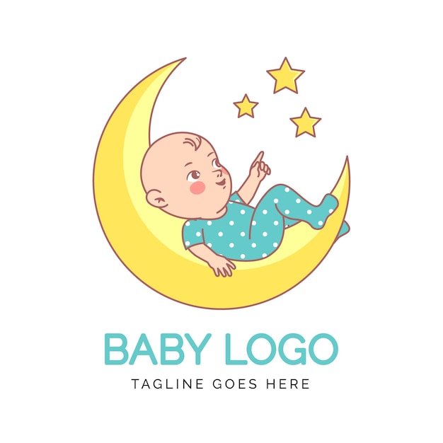 Logo Detaille Bebe Sur Lune Vecteur Gratuite