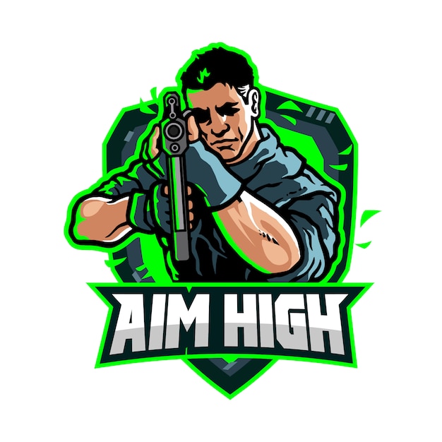 Logo de l'équipe de jeu aim high esport Vecteur Premium