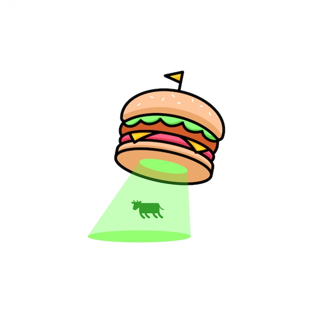 Logo Funny Burger Invasion Une Vache Vecteur Premium