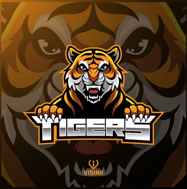 Logo de la mascotte au visage de tigre Vecteur Premium