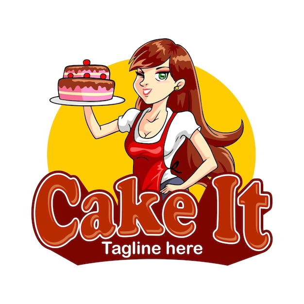 Logo De Mascotte De Gateau Vecteur Premium