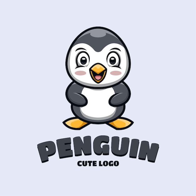 Logo De Pingouin Mignon Pour Les Enfants Et Le Plaisir Vecteur Premium