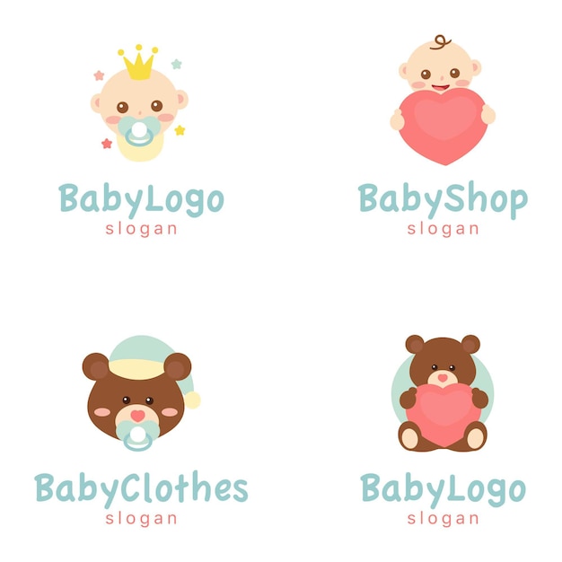 Logo De Vetements Pour Bebes Illustration De La Marque Bebes Et Ours Magasin De Bebe Vecteur Premium