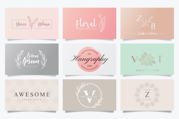 Logos féminins et cartes de visite Vecteur Premium