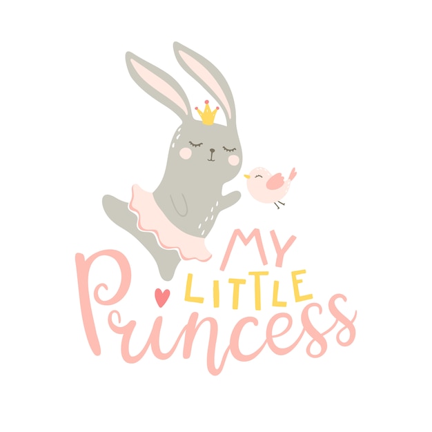 Ma Petite Princesse Illustration D Une Fille De Lapin Dansant Dans Une Jupe Et Des Oiseaux