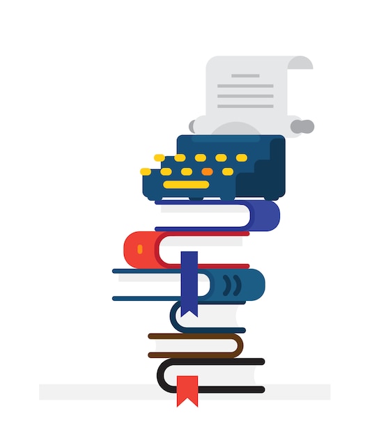 Machine à écrire sur une pile de livres. Vecteur Premium