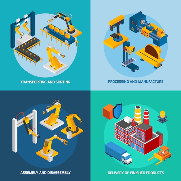 Machines de robot isométrique Vecteur gratuit