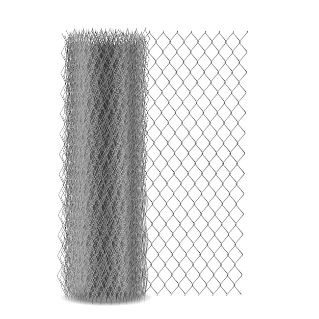 Maille de maillon de chaîne escrime avec oeillet hexagonal, filet métallique rabitz en rouleau 3d illustration de vecteur réaliste isolée clôture, matériau de construction de barrière tissé à partir de fil d'acier Vecteur gratuit