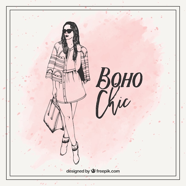 Main boho dessinée mode chic fille Vecteur gratuit
