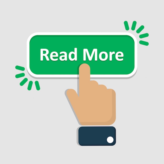 Main cliquez sur lire plus bouton dans l'appartement Vecteur Premium