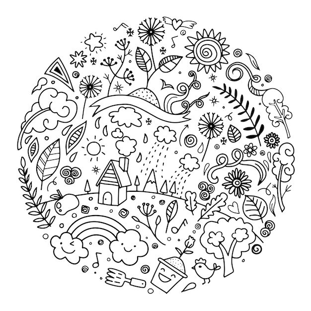 Main, dessin mignon concept d'écologie de doodle Vecteur Premium