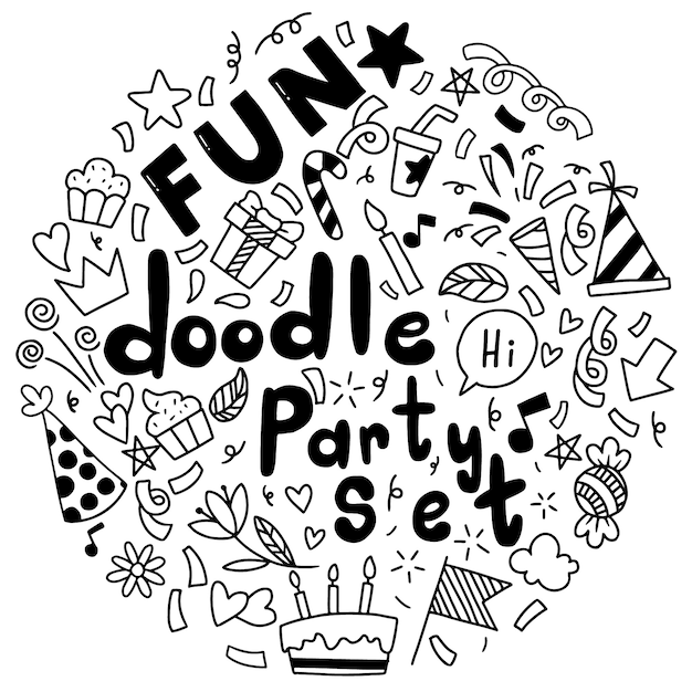 Main Dessinee Joyeux Anniversaire Ornements Doodle Party Illustration Vectorielle Vecteur Premium