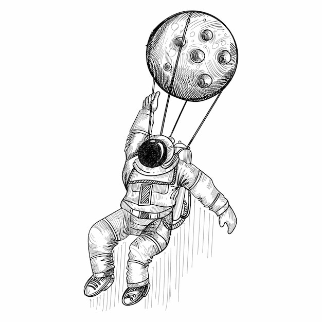 Main Dessiner Cosmonaute Astronaute Dans Une Conception De Croquis De L Espace Vecteur Gratuite